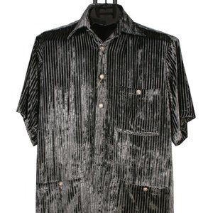 Men's Shirt Jacket Short Sleeve Grey Velvet